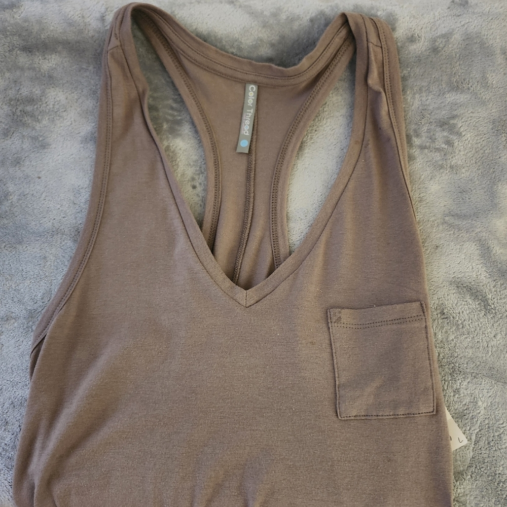 Color Thread V-neck Racerback Tank Maxi Dress Size:L Color: Taupe - Picture 6 of 15